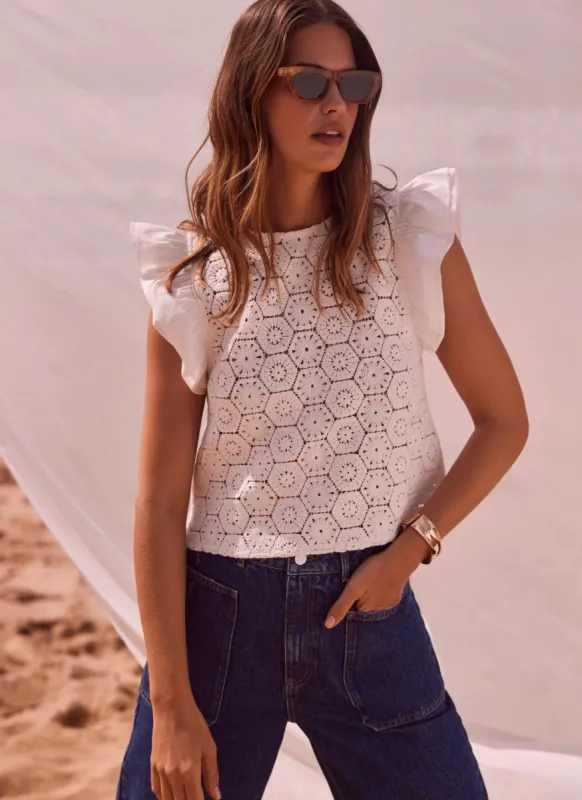 Cream Crochet Frill Top sold by Mint Velvet