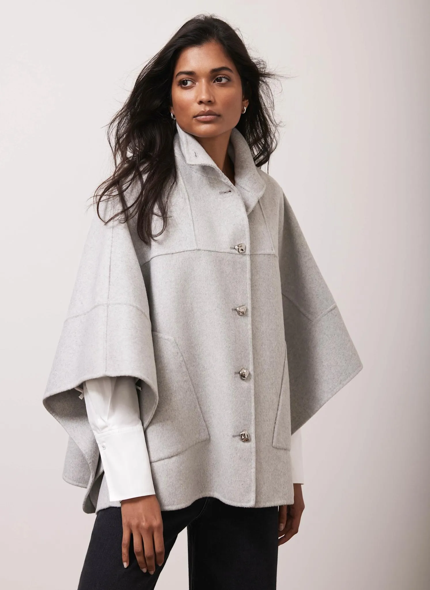 Grey Wool Blend Double Faced Cape sold by Mint Velvet product image thumbnail 3