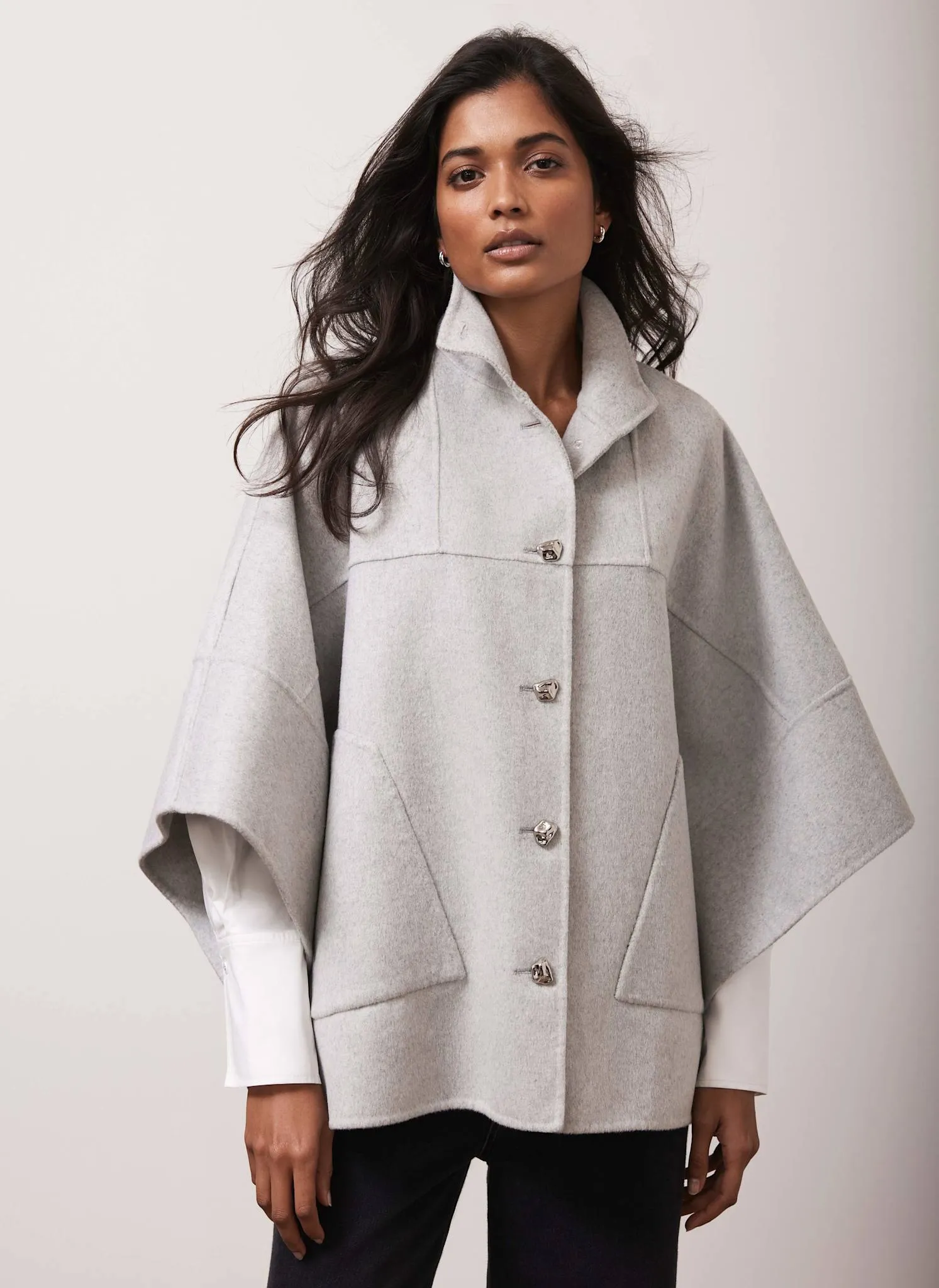Grey Wool Blend Double Faced Cape sold by Mint Velvet