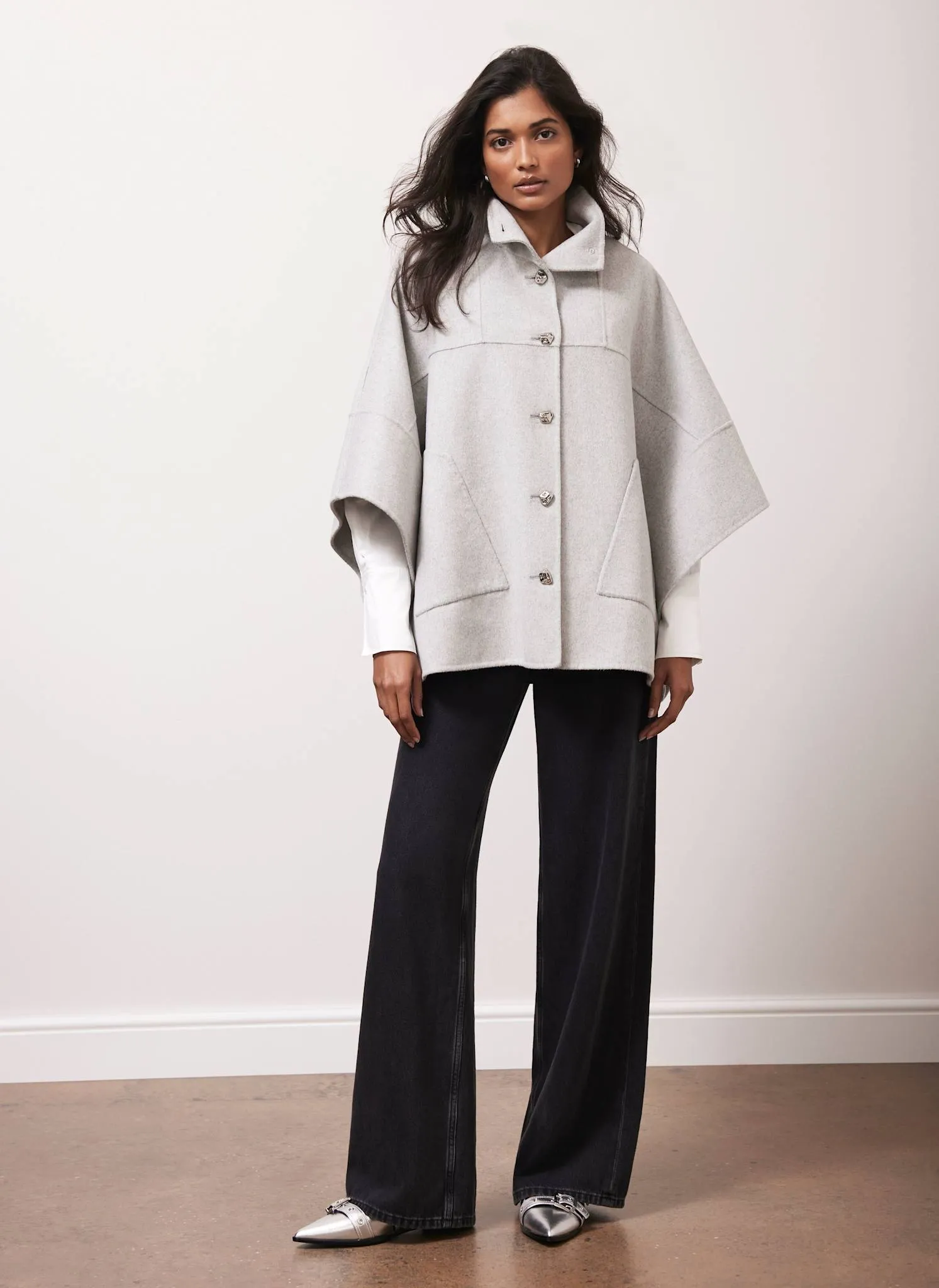 Grey Wool Blend Double Faced Cape sold by Mint Velvet product image thumbnail 4