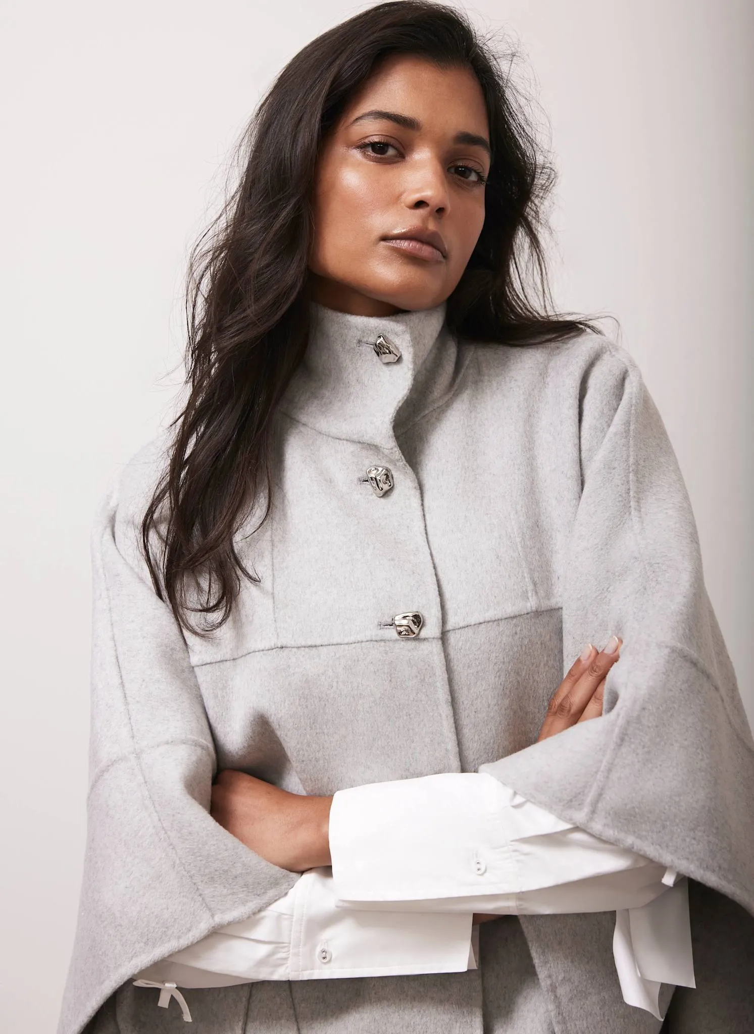 Grey Wool Blend Double Faced Cape sold by Mint Velvet product image thumbnail 2