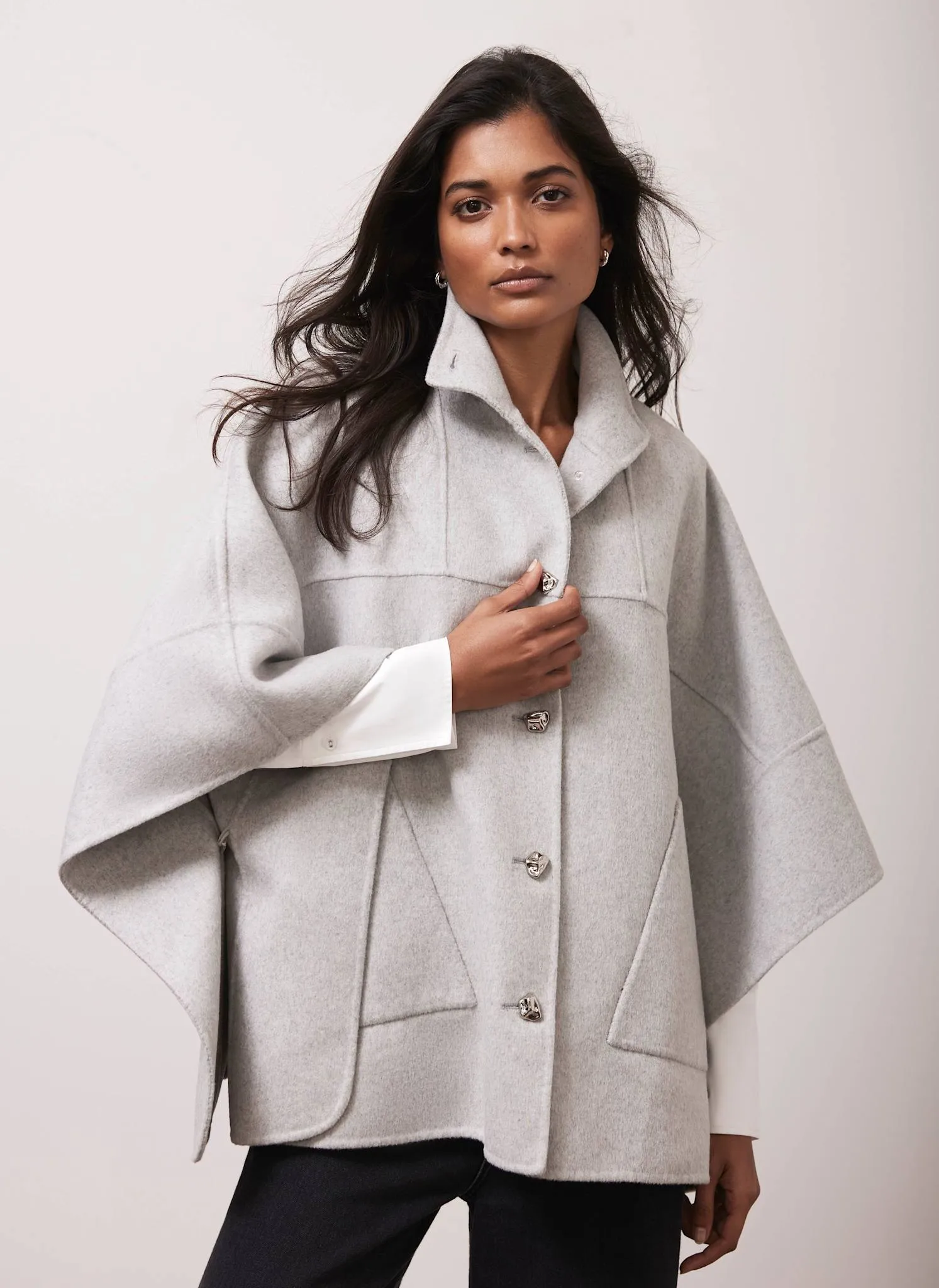 Grey Wool Blend Double Faced Cape sold by Mint Velvet product image thumbnail 5