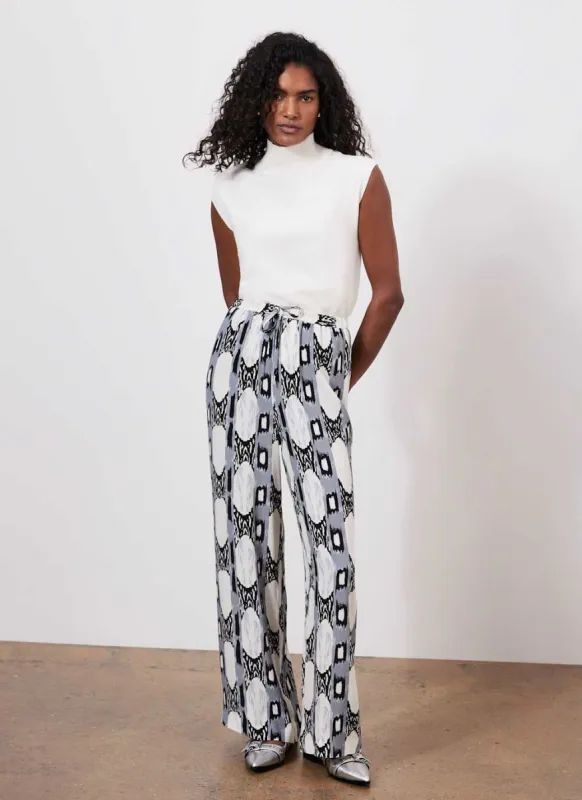Grey Abstract Print Wide Trousers sold by Mint Velvet
