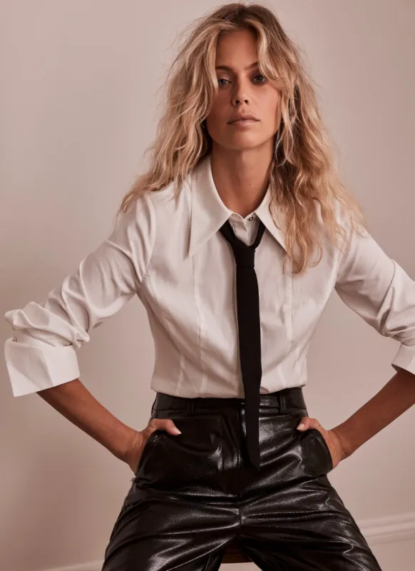 White Cotton Blend Tie Shirt sold by Mint Velvet