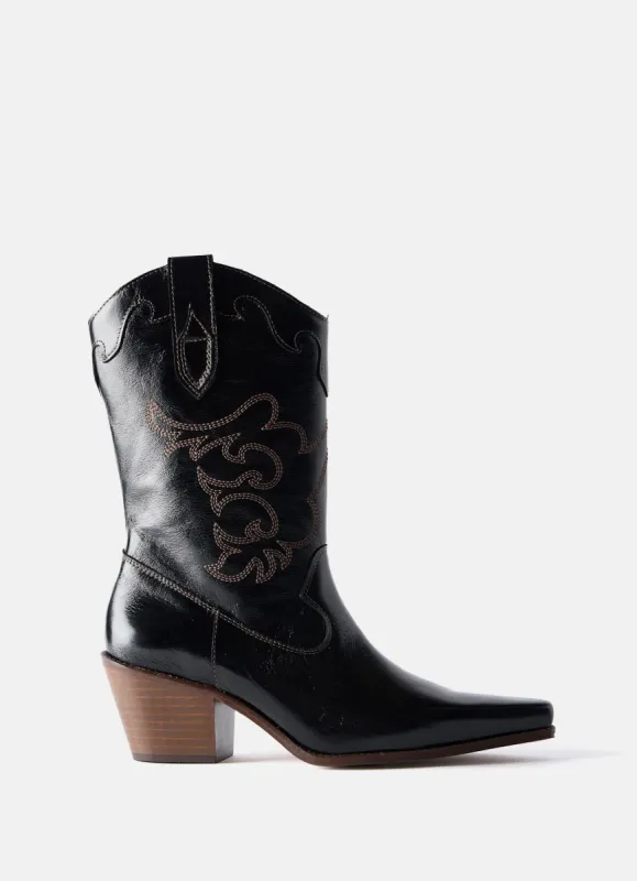 Etta Black Stitched Cowboy Boots sold by Mint Velvet