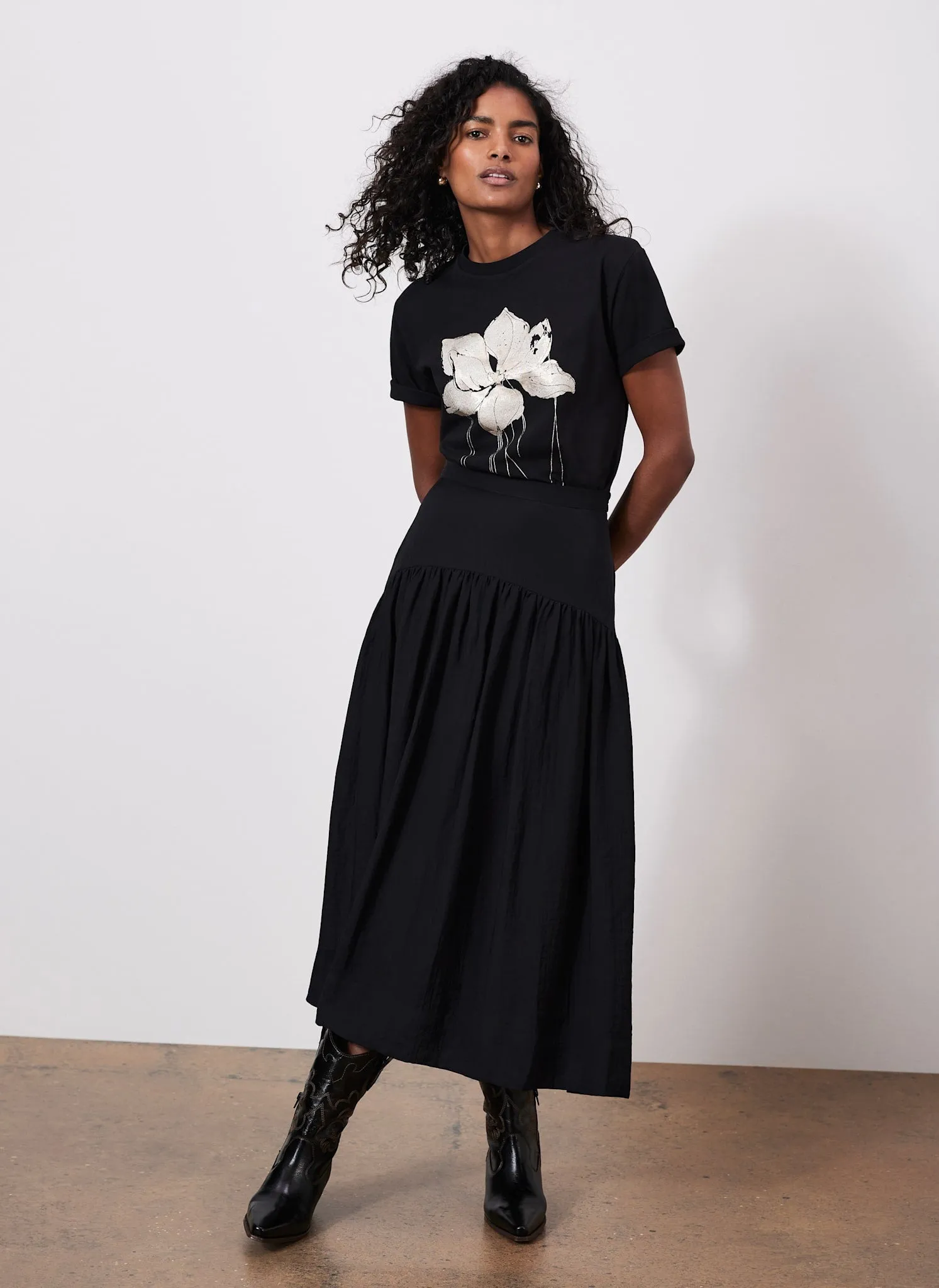 Black Drop Waist Midi Skirt sold by Mint Velvet