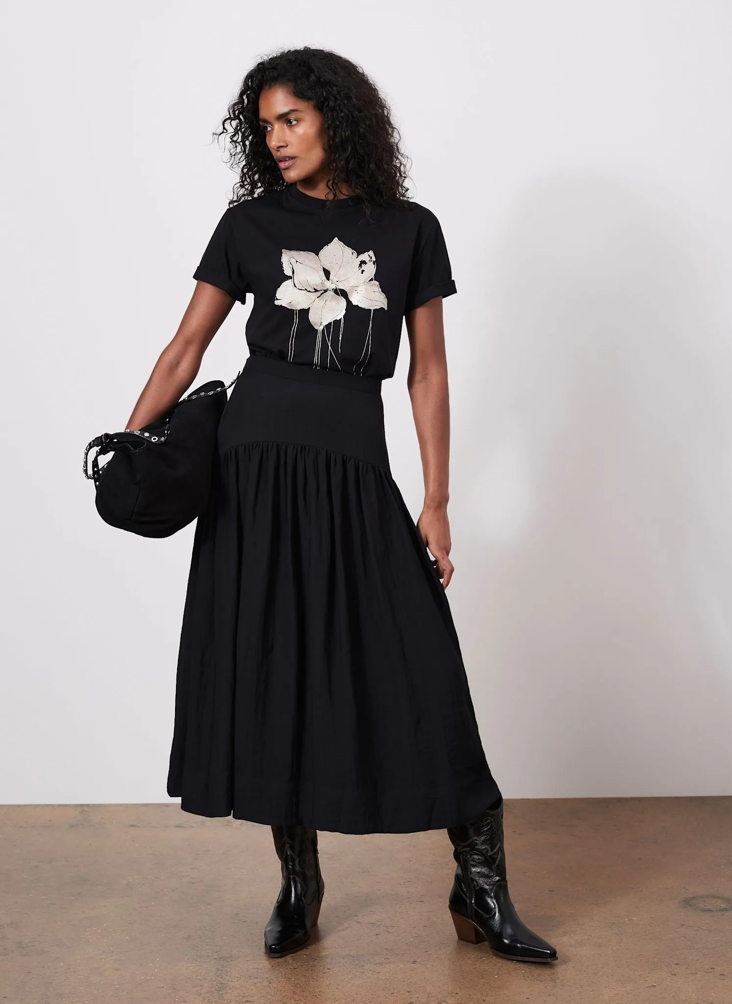 Black Drop Waist Midi Skirt sold by Mint Velvet product image thumbnail 2