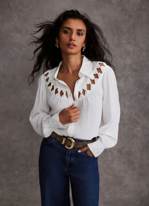 White Bow Detail Cutout Shirt sold by Mint Velvet