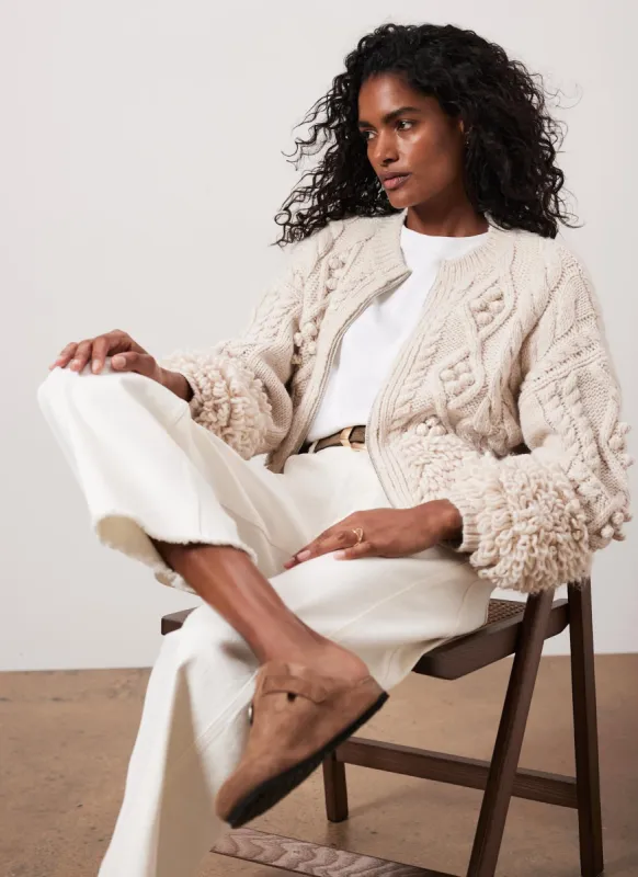 Neutral Cable Knit Zip Cardigan sold by Mint Velvet