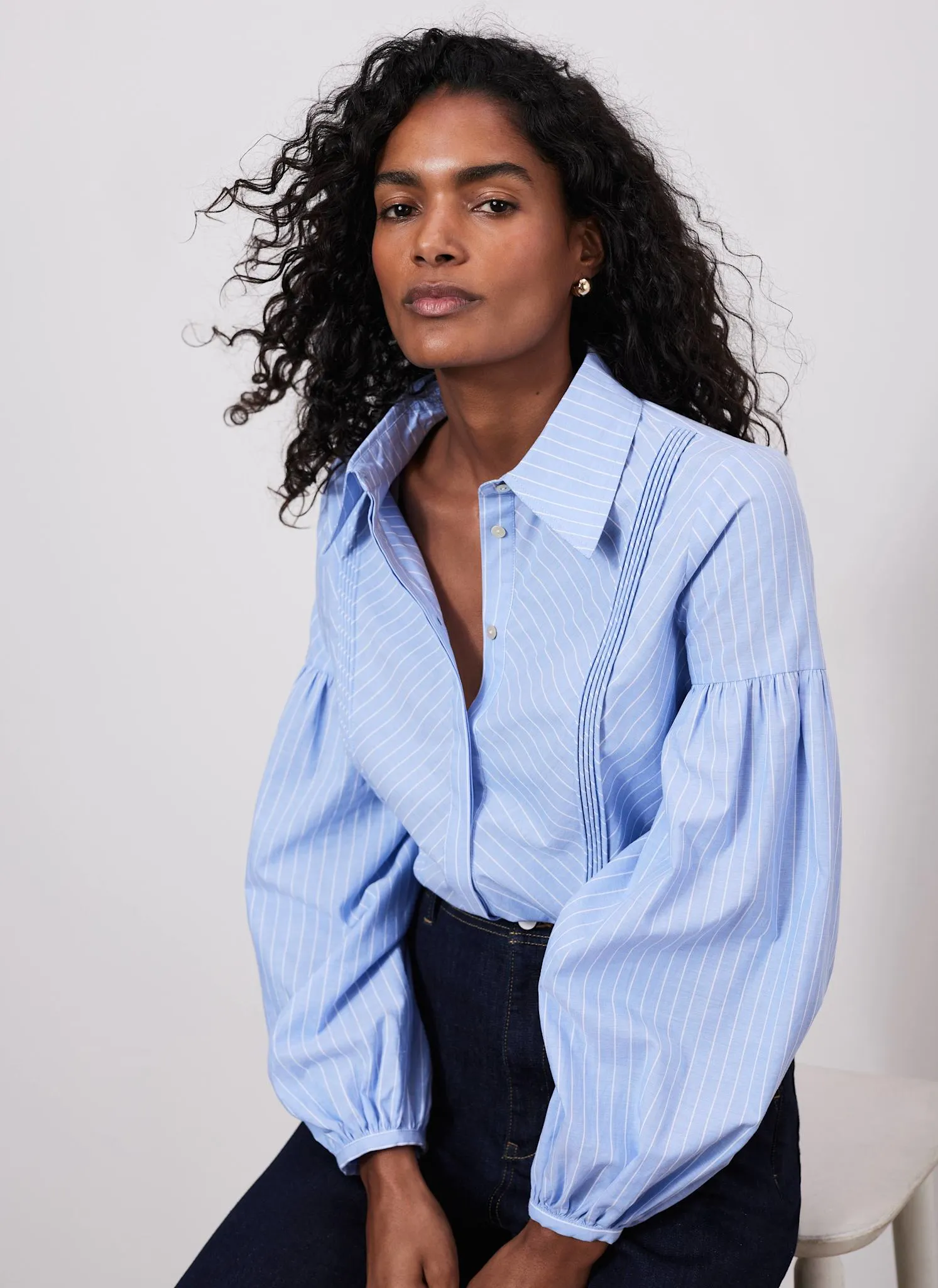 Blue Striped Pintuck Shirt sold by Mint Velvet product image thumbnail 4