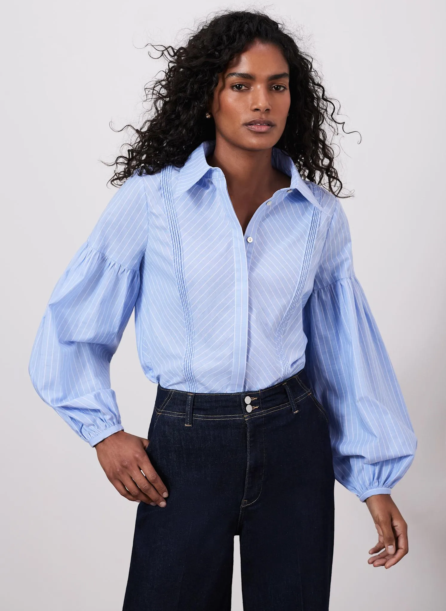 Blue Striped Pintuck Shirt sold by Mint Velvet