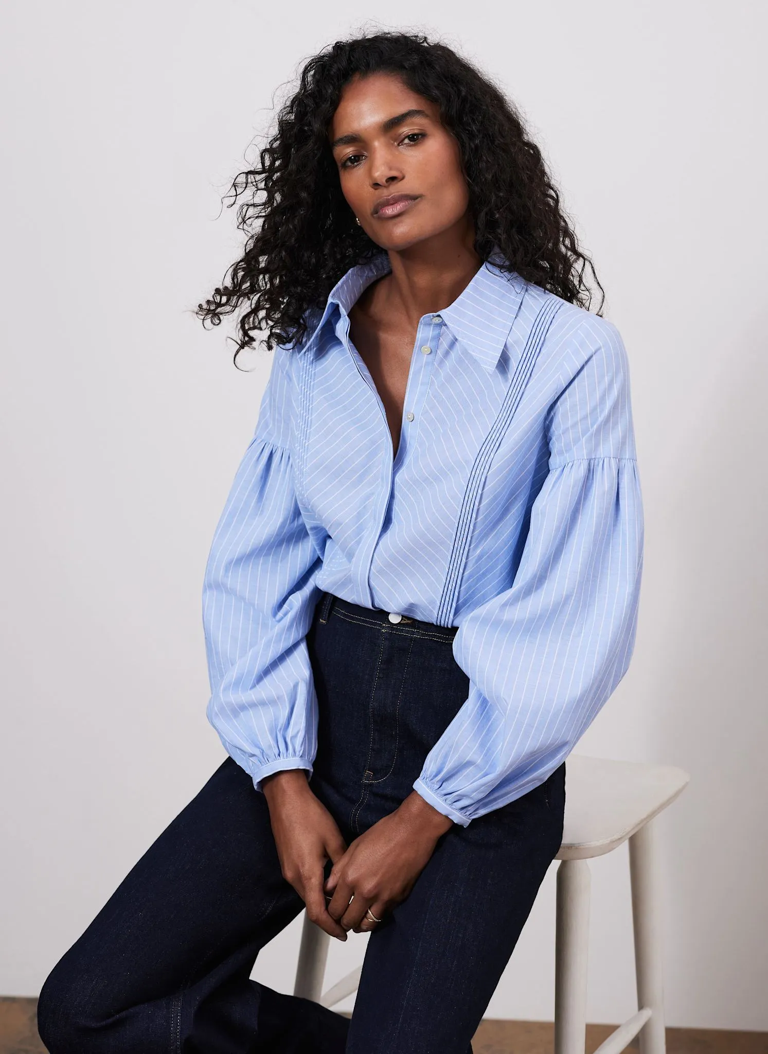 Blue Striped Pintuck Shirt sold by Mint Velvet product image thumbnail 2