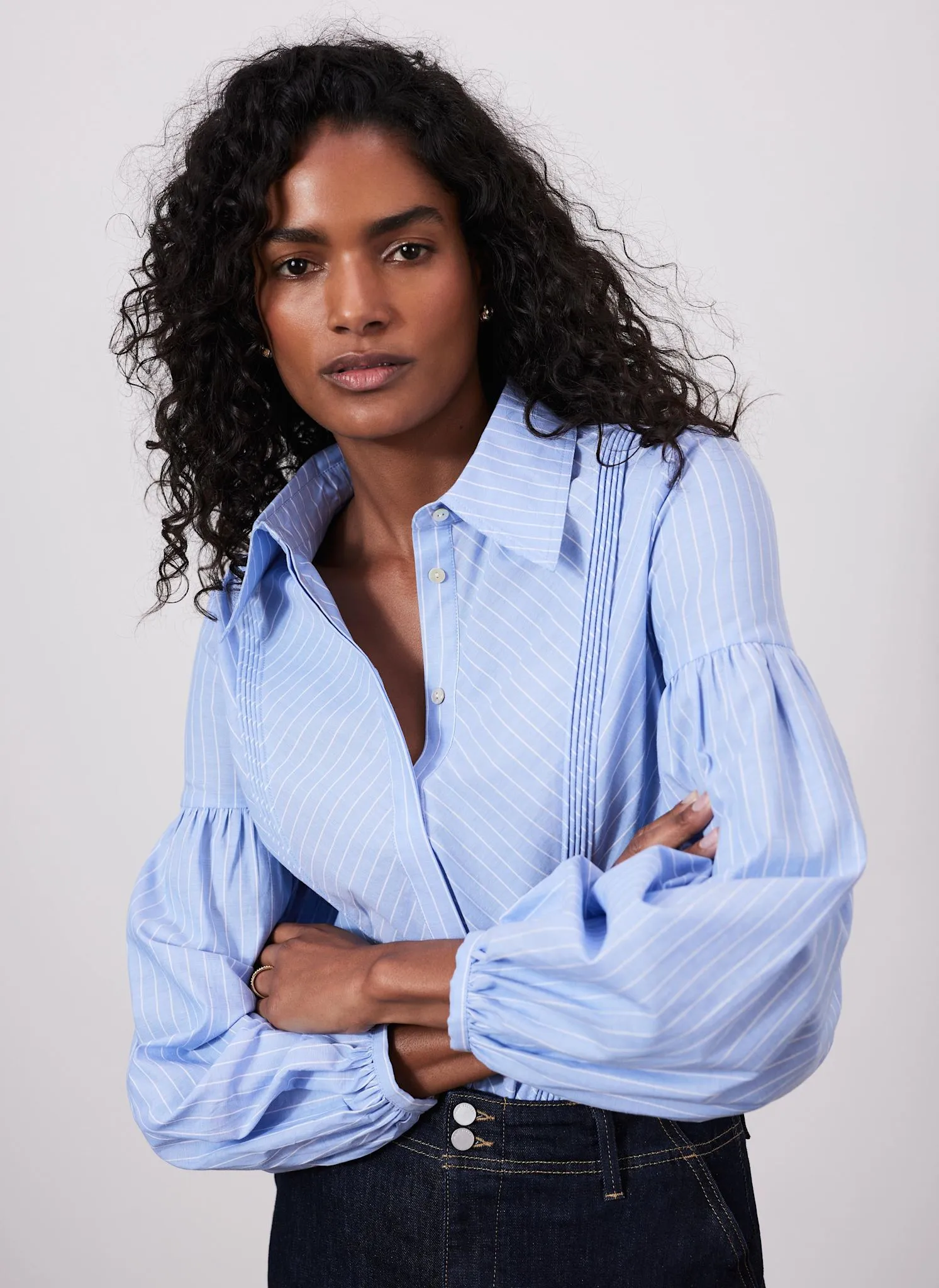 Blue Striped Pintuck Shirt sold by Mint Velvet product image thumbnail 3