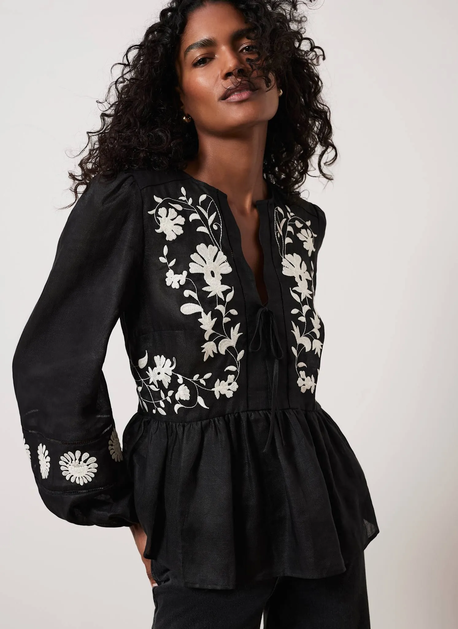 Black Embroidered Detail Top sold by Mint Velvet