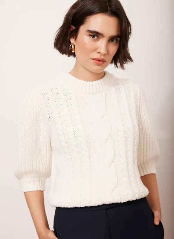 Cream Cotton Blend Cable Knit Top sold by Mint Velvet