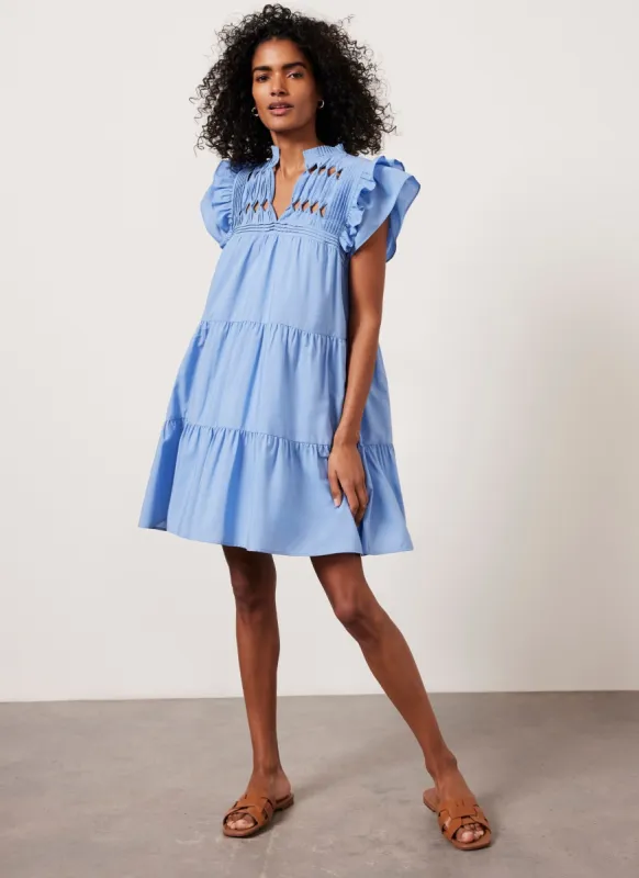Blue Ruffle Detail Mini Dress sold by Mint Velvet