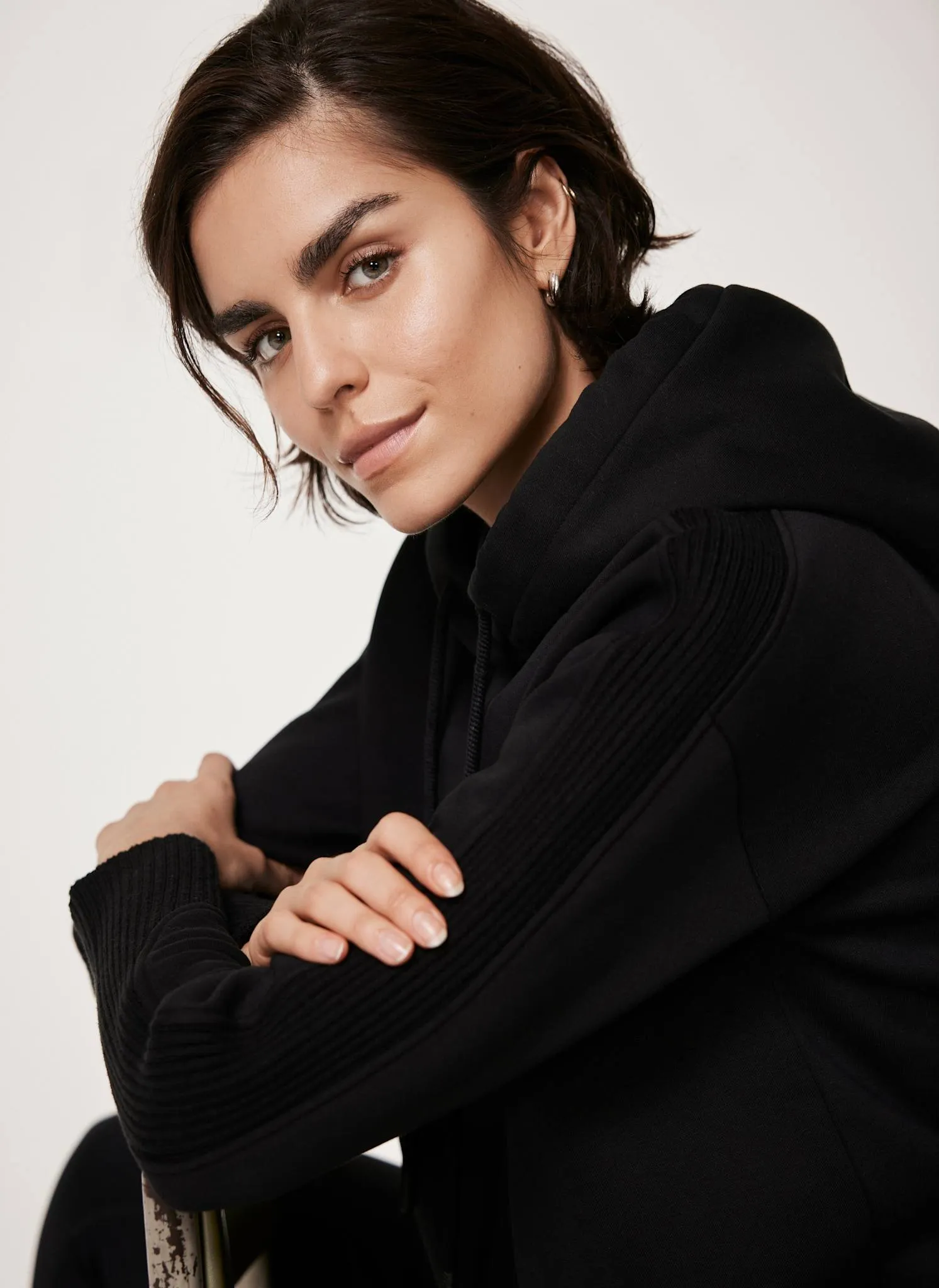 Black Knit Cotton Blend Hoodie sold by Mint Velvet product image thumbnail 4