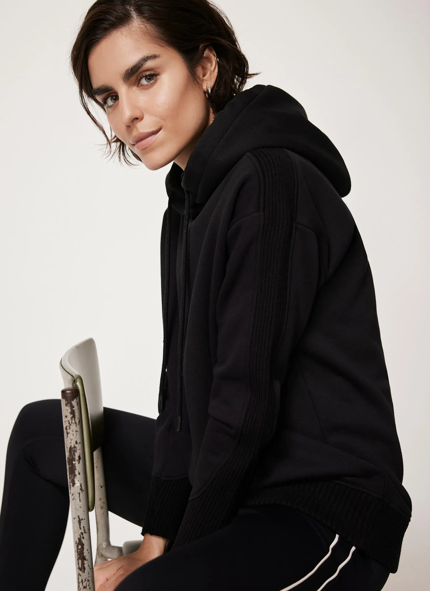 Black Knit Cotton Blend Hoodie sold by Mint Velvet