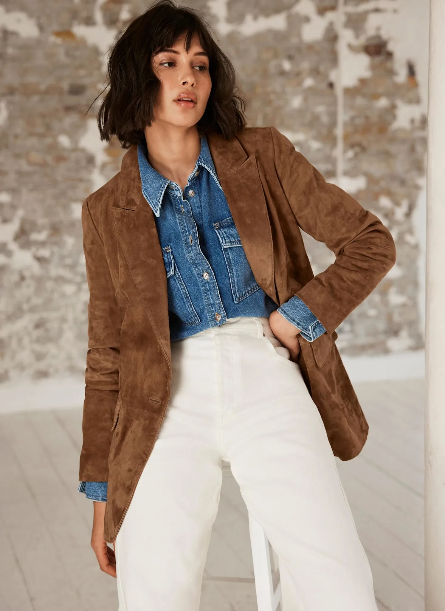 Tan Suede Blazer sold by Mint Velvet