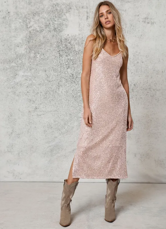 Pink Sequin Slip Midi Dress sold by Mint Velvet
