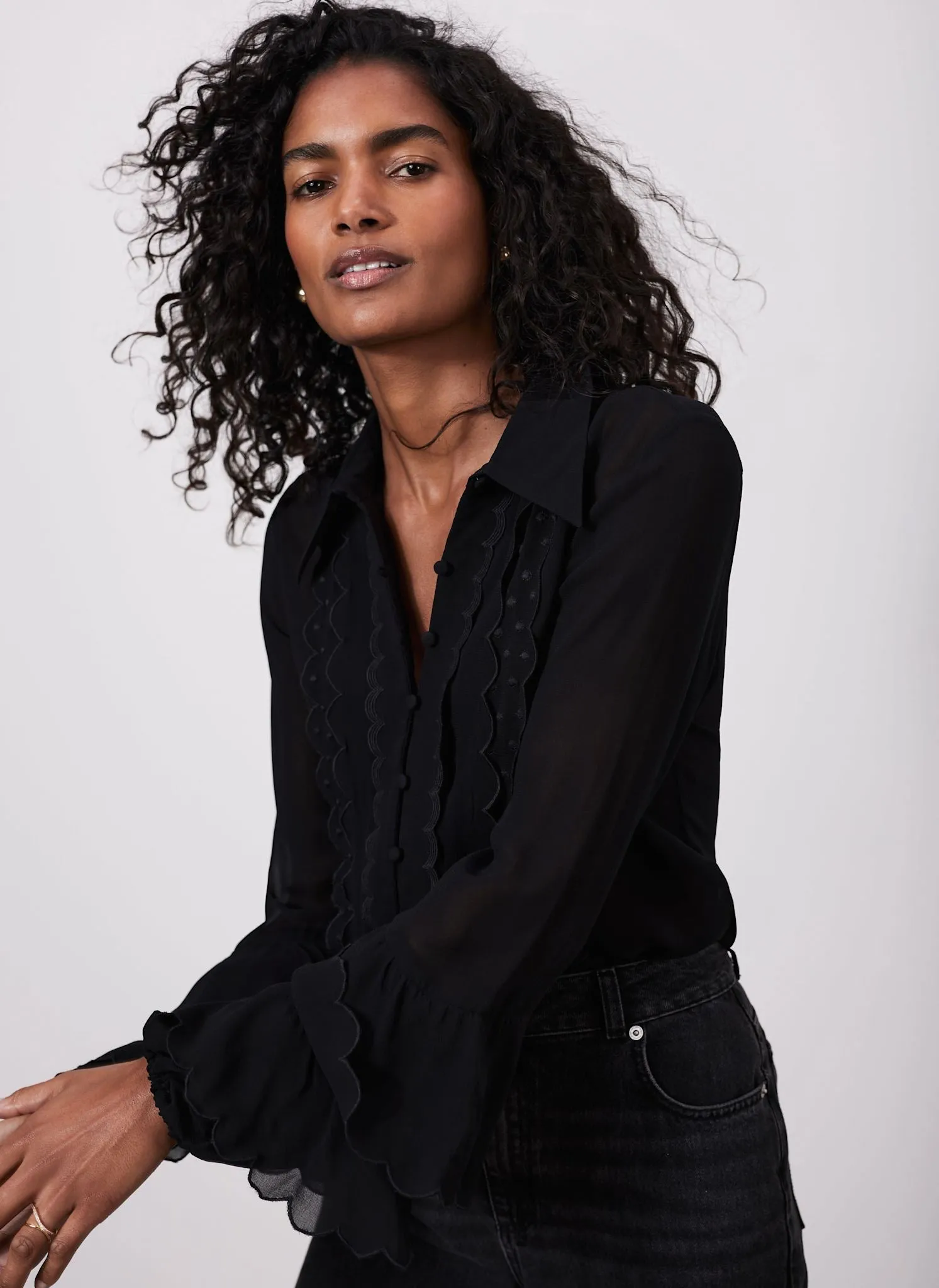 Black Scallop Detail Shirt sold by Mint Velvet product image thumbnail 2