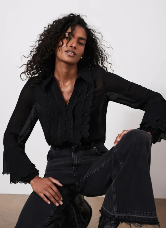 Black Scallop Detail Shirt sold by Mint Velvet