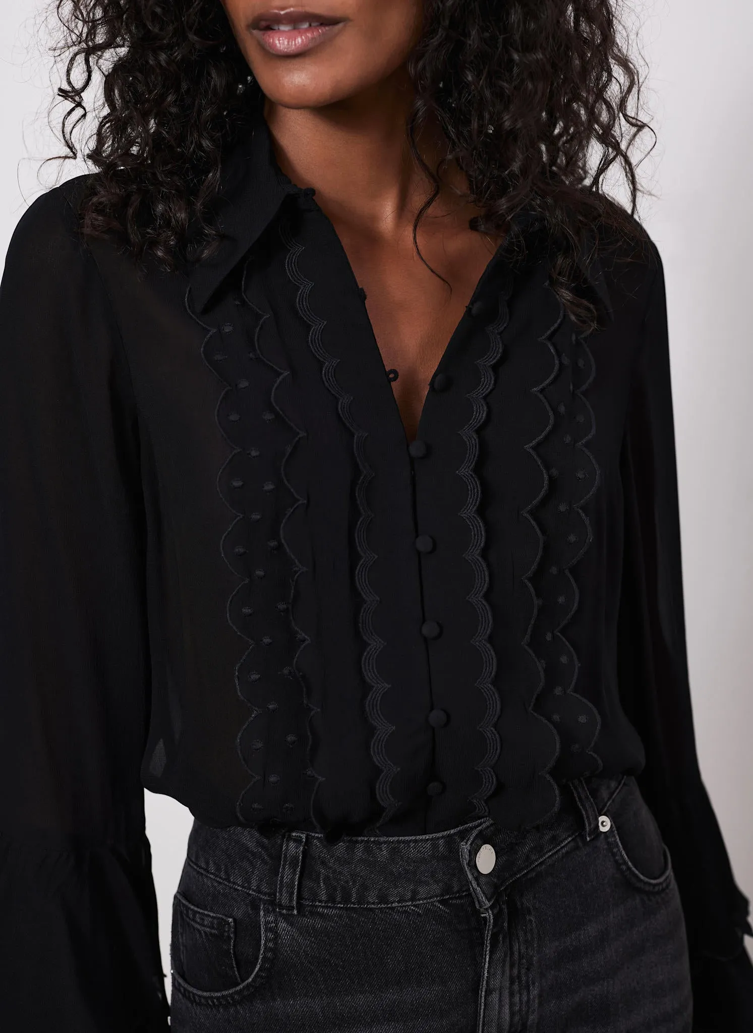 Black Scallop Detail Shirt sold by Mint Velvet product image thumbnail 3