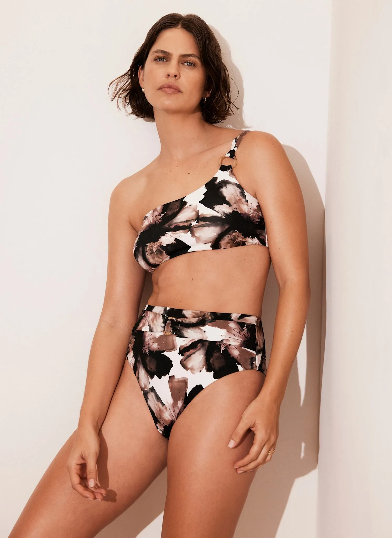 White One Shoulder Floral Bikini Top sold by Mint Velvet