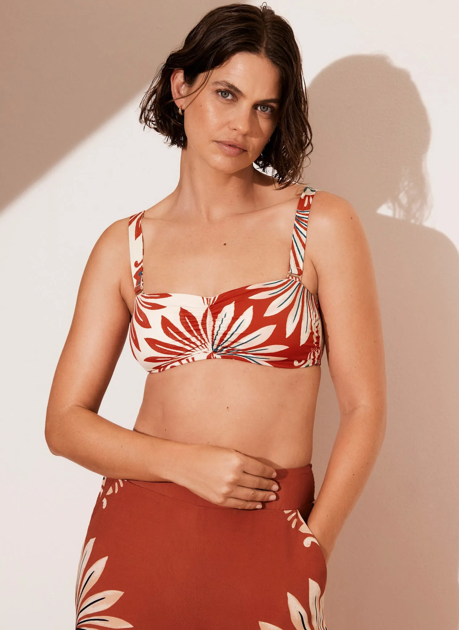 Red Tropical Print Bikini Top sold by Mint Velvet