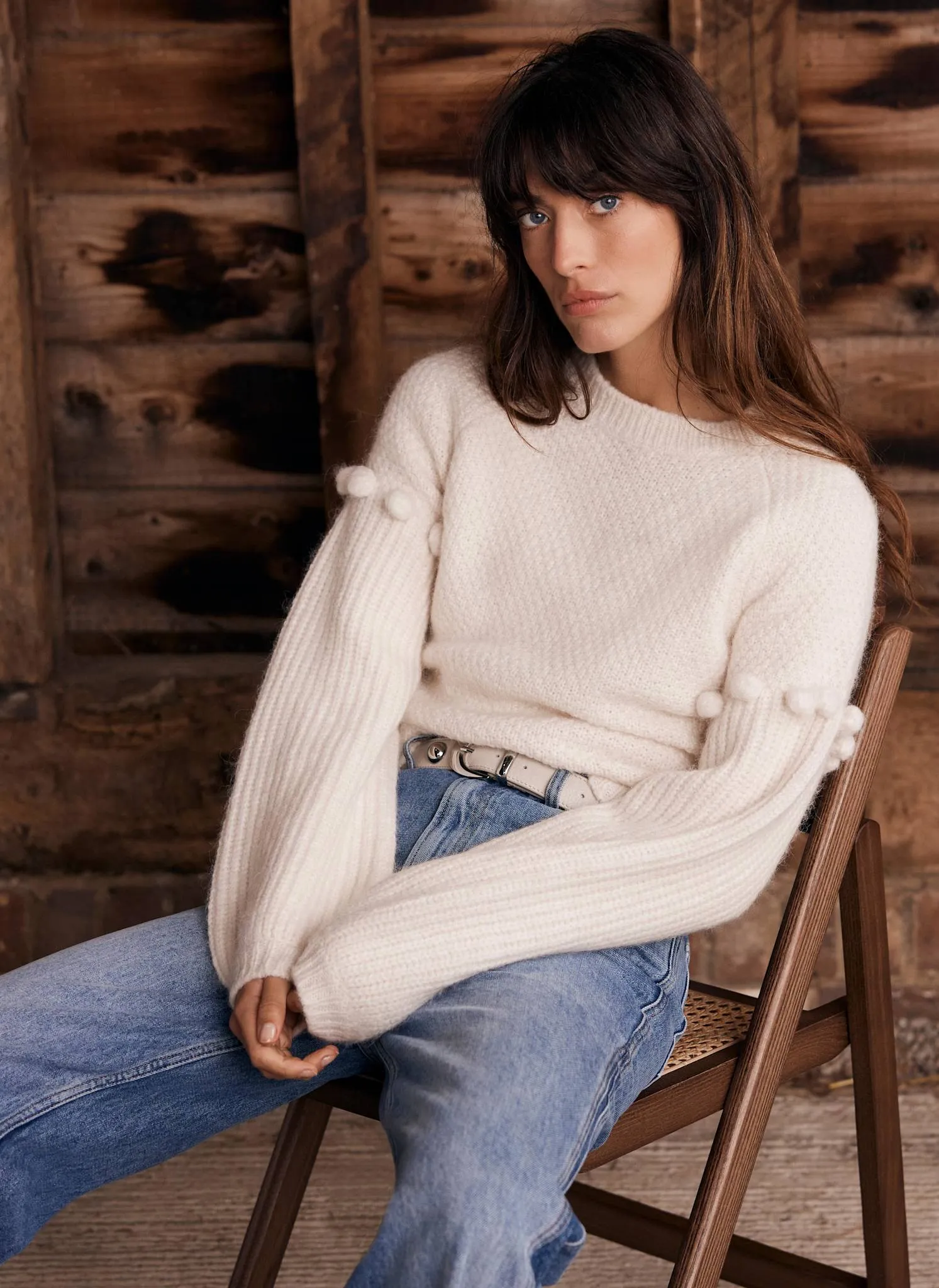 Cream Bobble Sleeve Knit Jumper sold by Mint Velvet