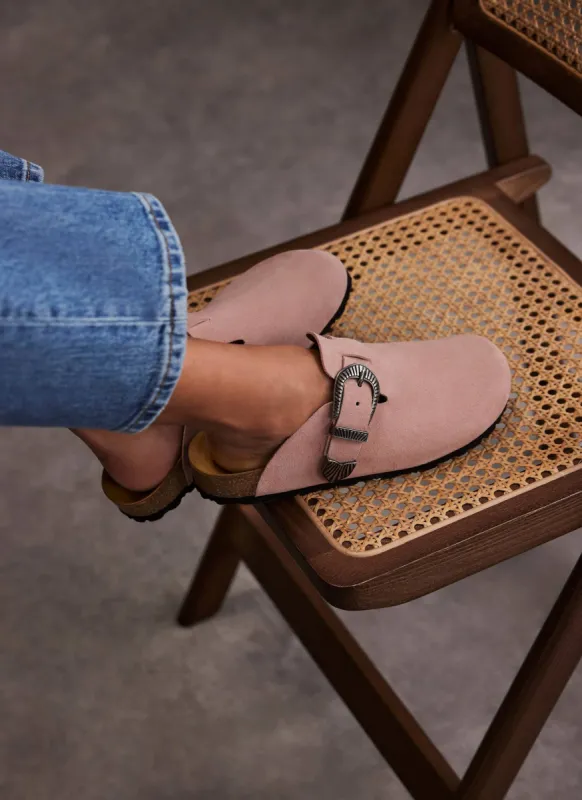 Roz Pink Western Suede Clogs sold by Mint Velvet