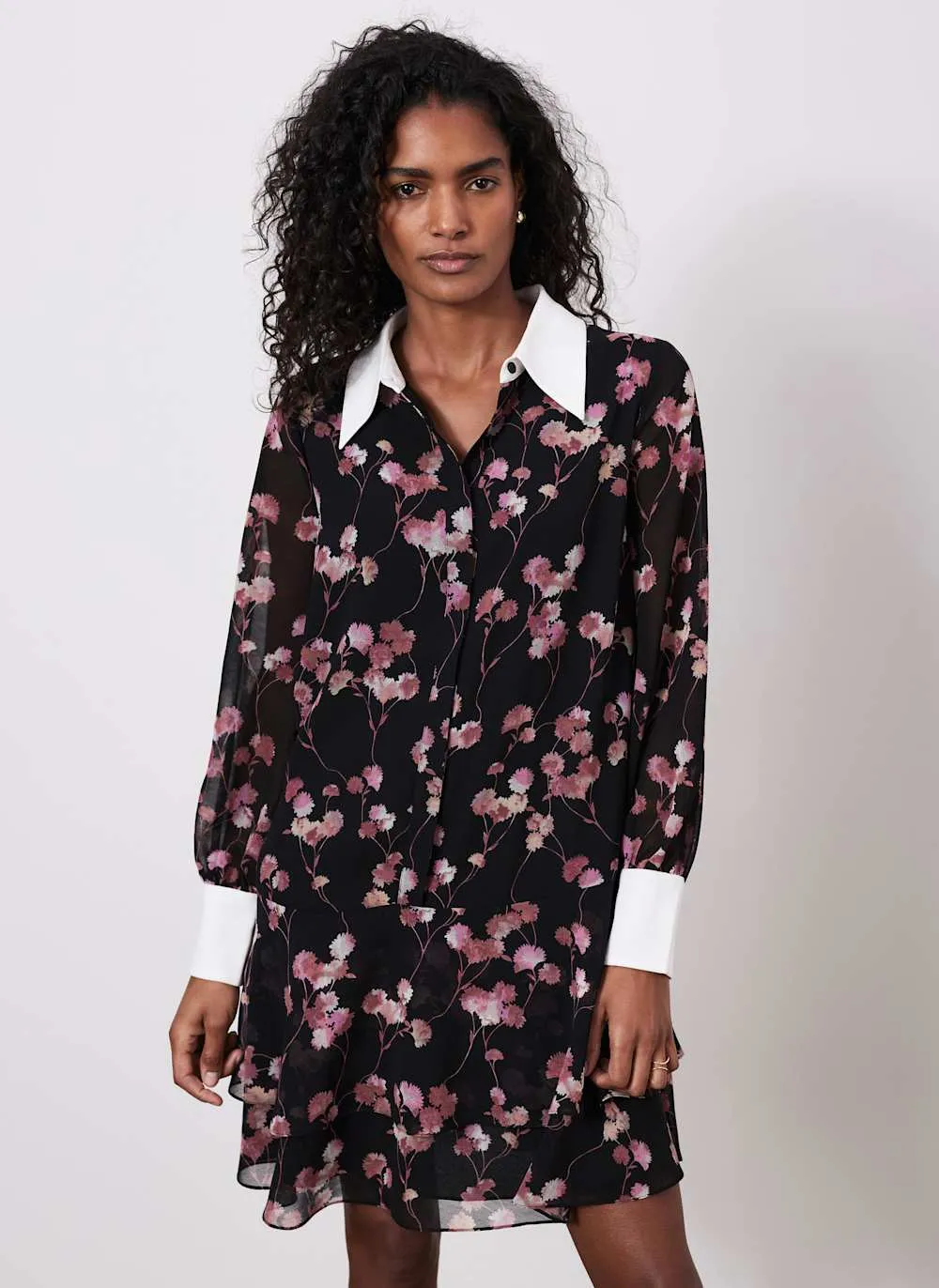 Black Floral Print Mini Shirt Dress sold by Mint Velvet