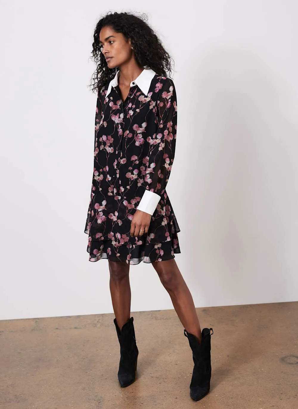 Black Floral Print Mini Shirt Dress sold by Mint Velvet product image thumbnail 5