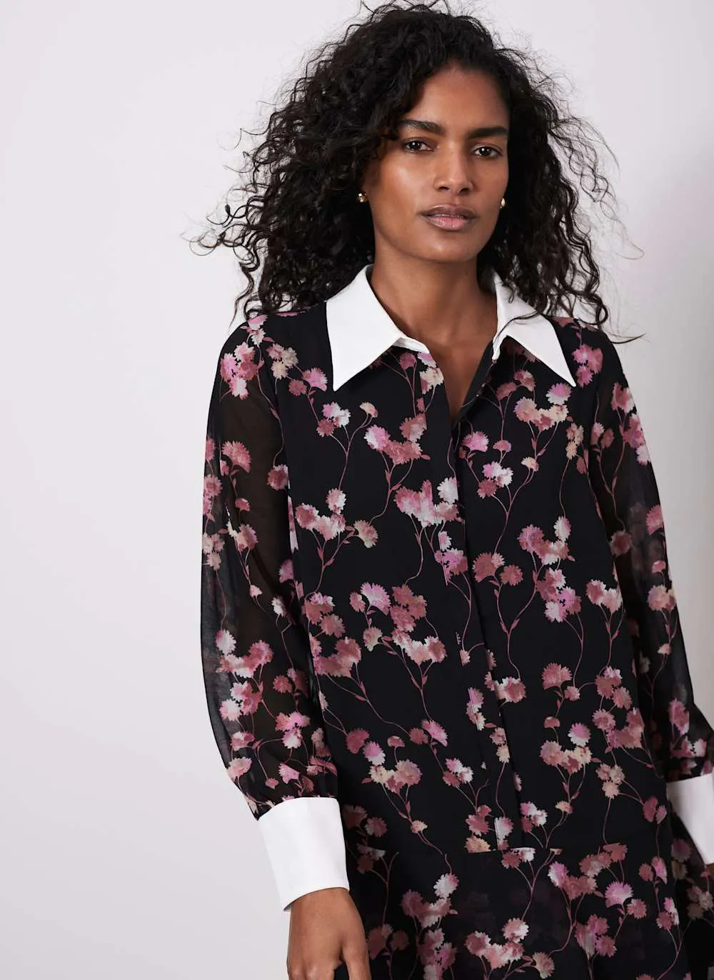 Black Floral Print Mini Shirt Dress sold by Mint Velvet product image thumbnail 3