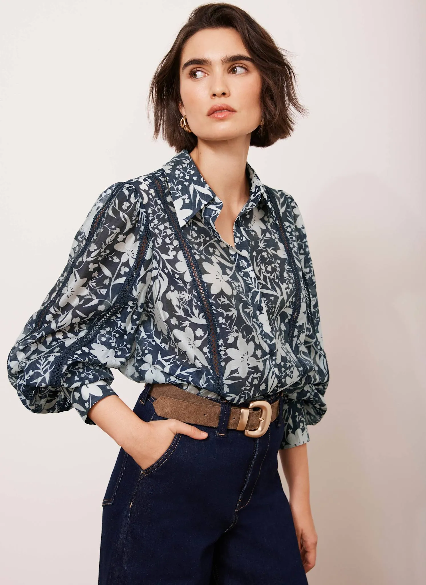 Navy Floral Print Shirt sold by Mint Velvet product image thumbnail 5