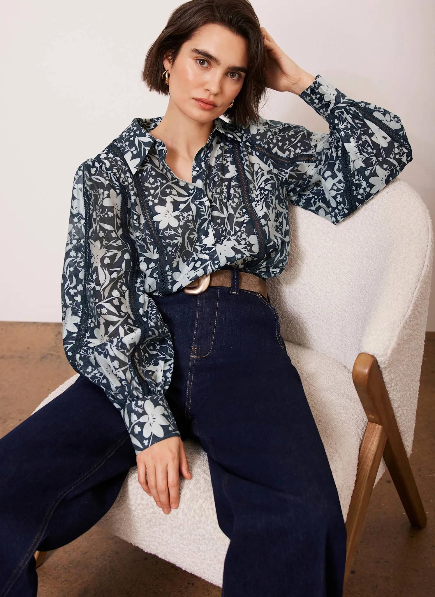 Navy Floral Print Shirt sold by Mint Velvet