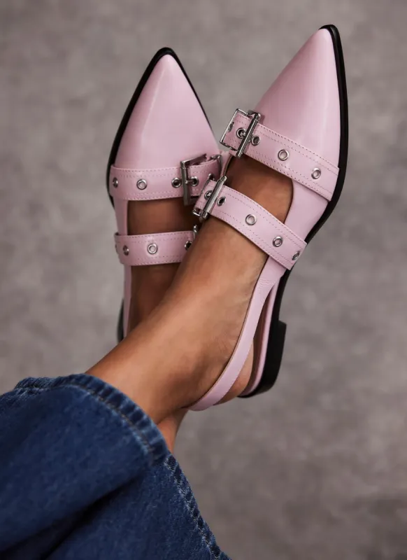 Ella Pink Leather Buckled Flat Shoes sold by Mint Velvet