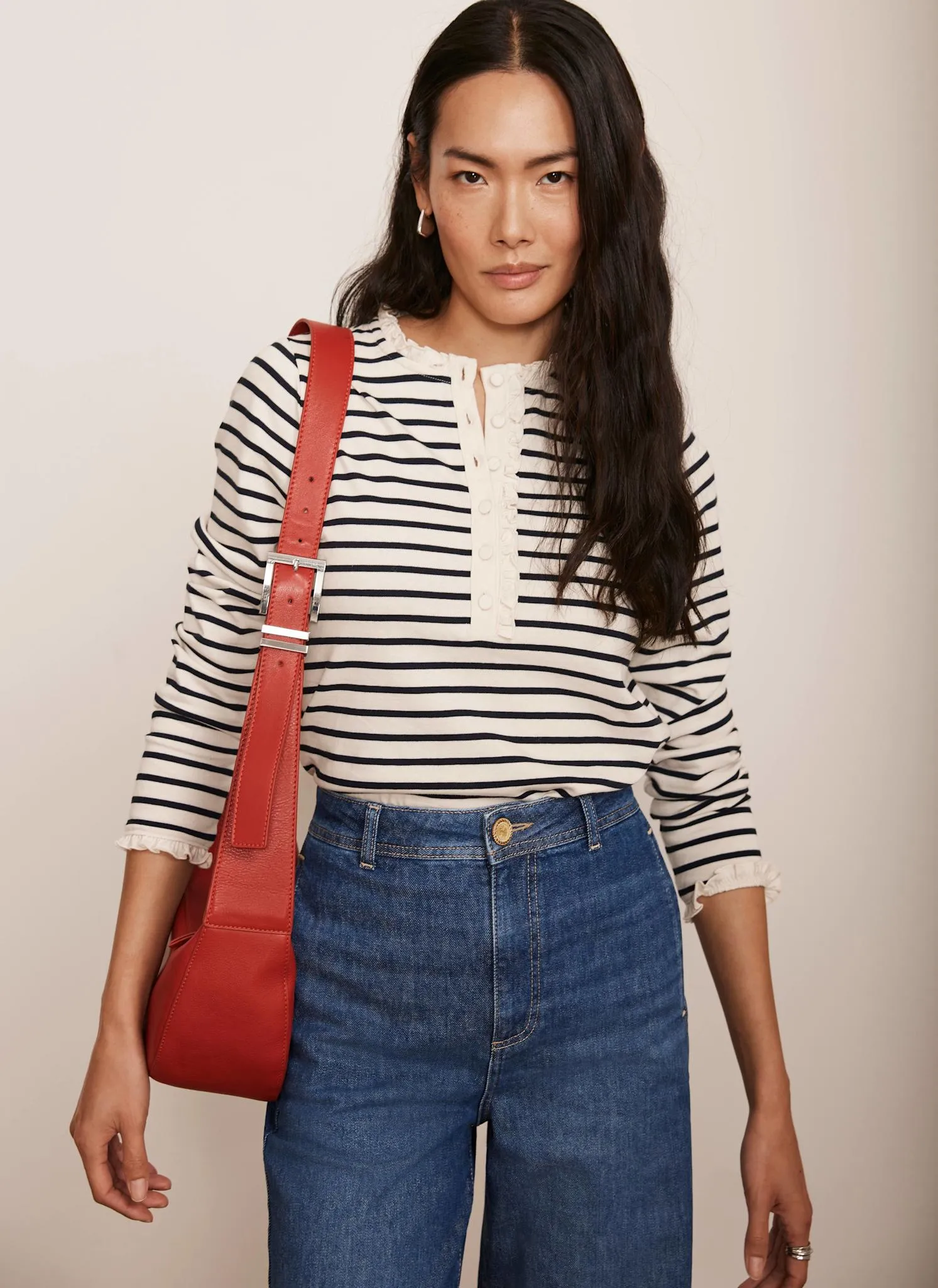 Cream Striped Henley Top sold by Mint Velvet