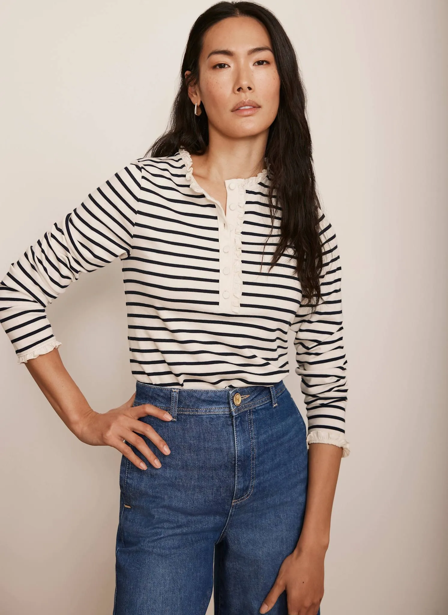 Cream Striped Henley Top sold by Mint Velvet product image thumbnail 4