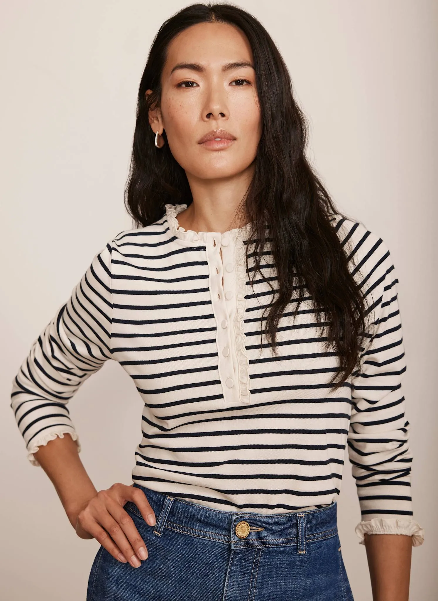 Cream Striped Henley Top sold by Mint Velvet product image thumbnail 2
