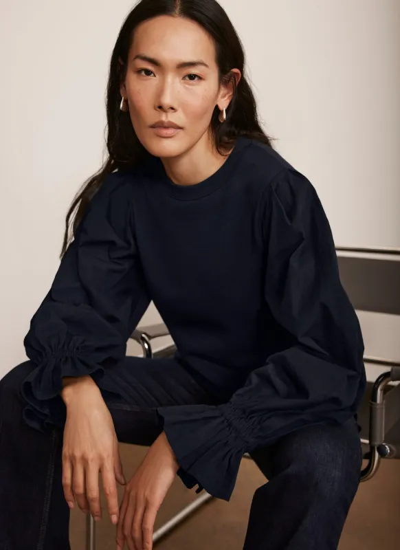 Navy Fluted Sleeve Sweatshirt sold by Mint Velvet