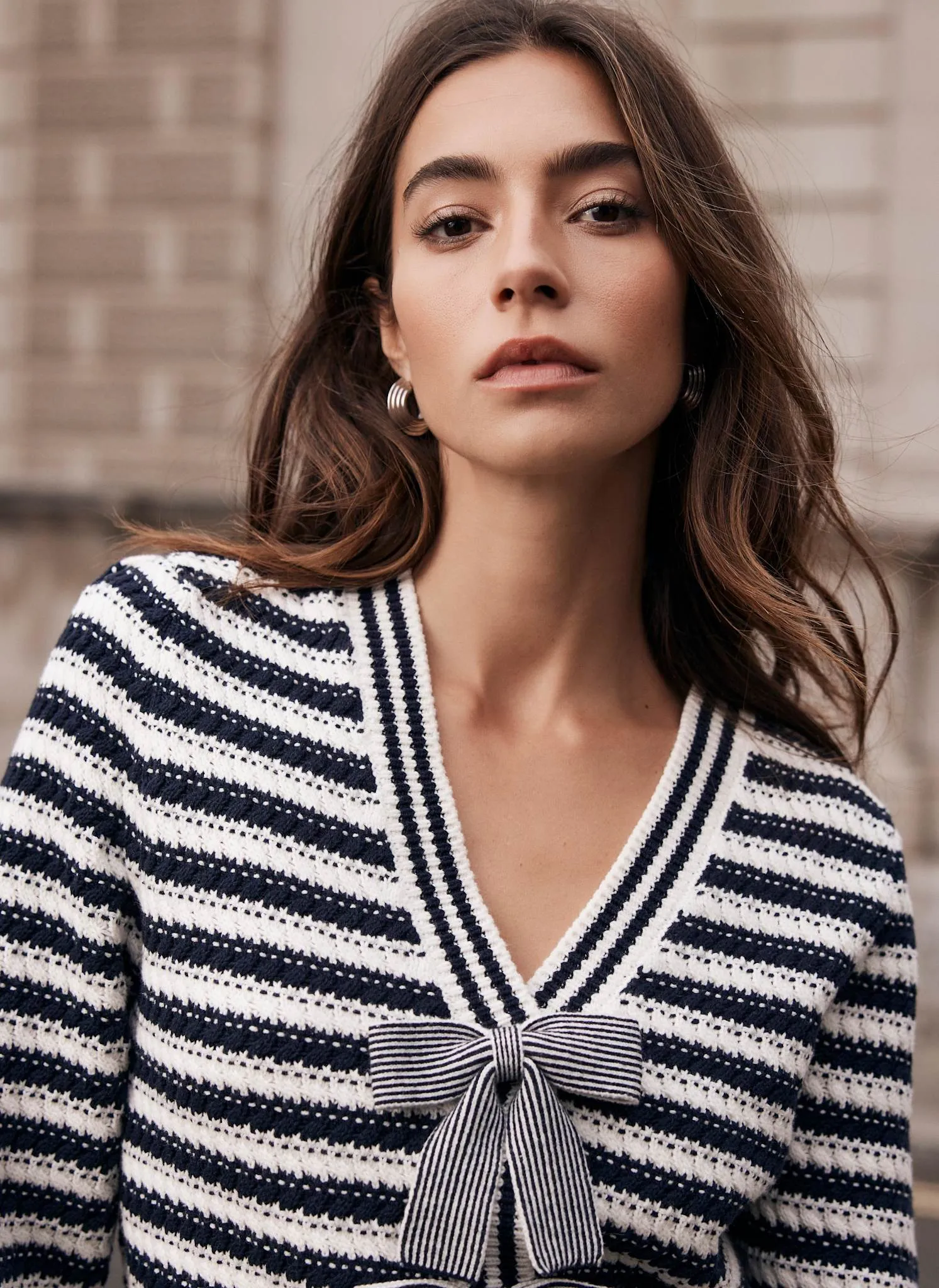Navy Striped Cotton Blend Bow Cardigan sold by Mint Velvet product image thumbnail 4
