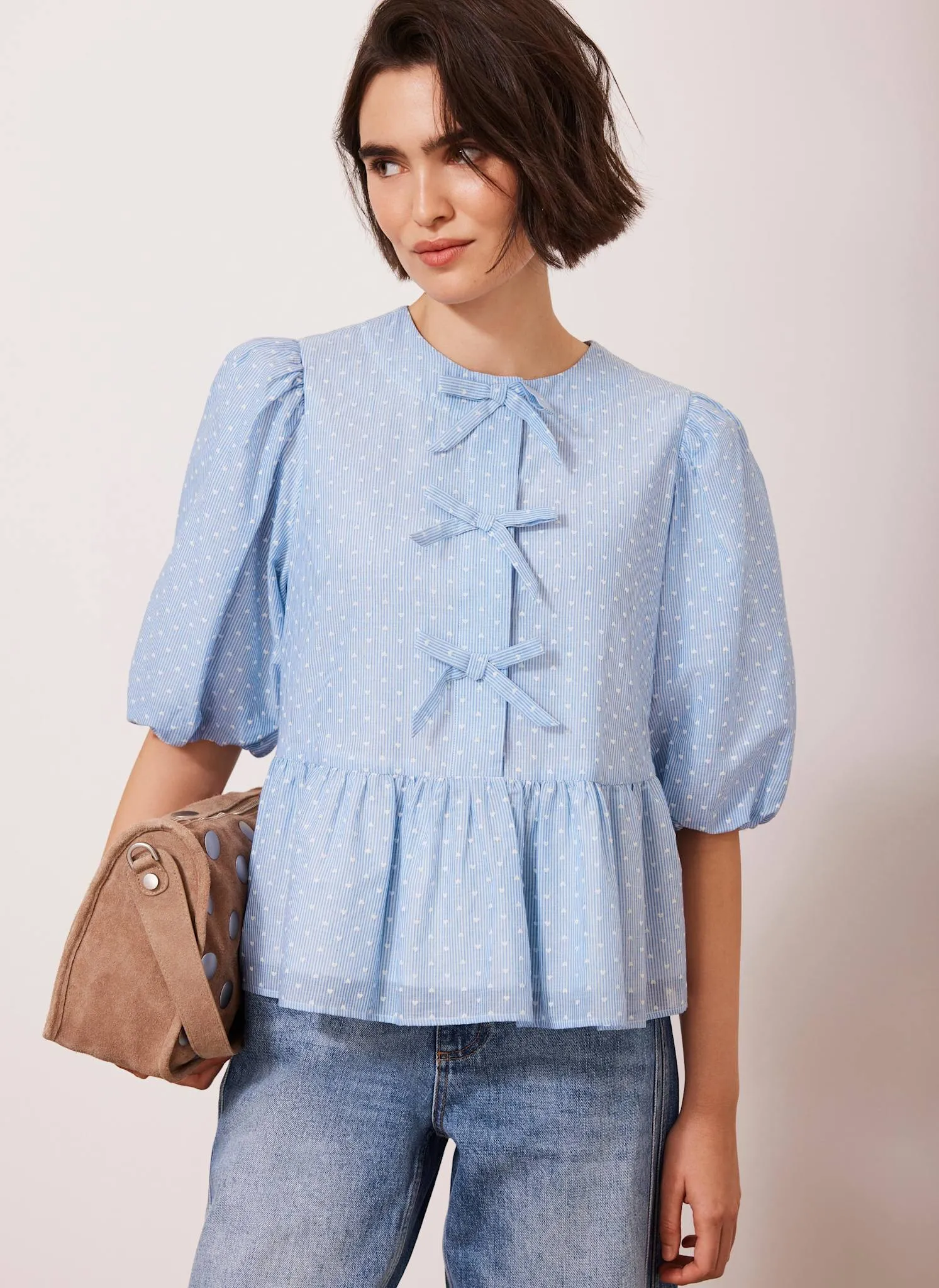 Blue Striped Polka Heart Puff Sleeve Top sold by Mint Velvet