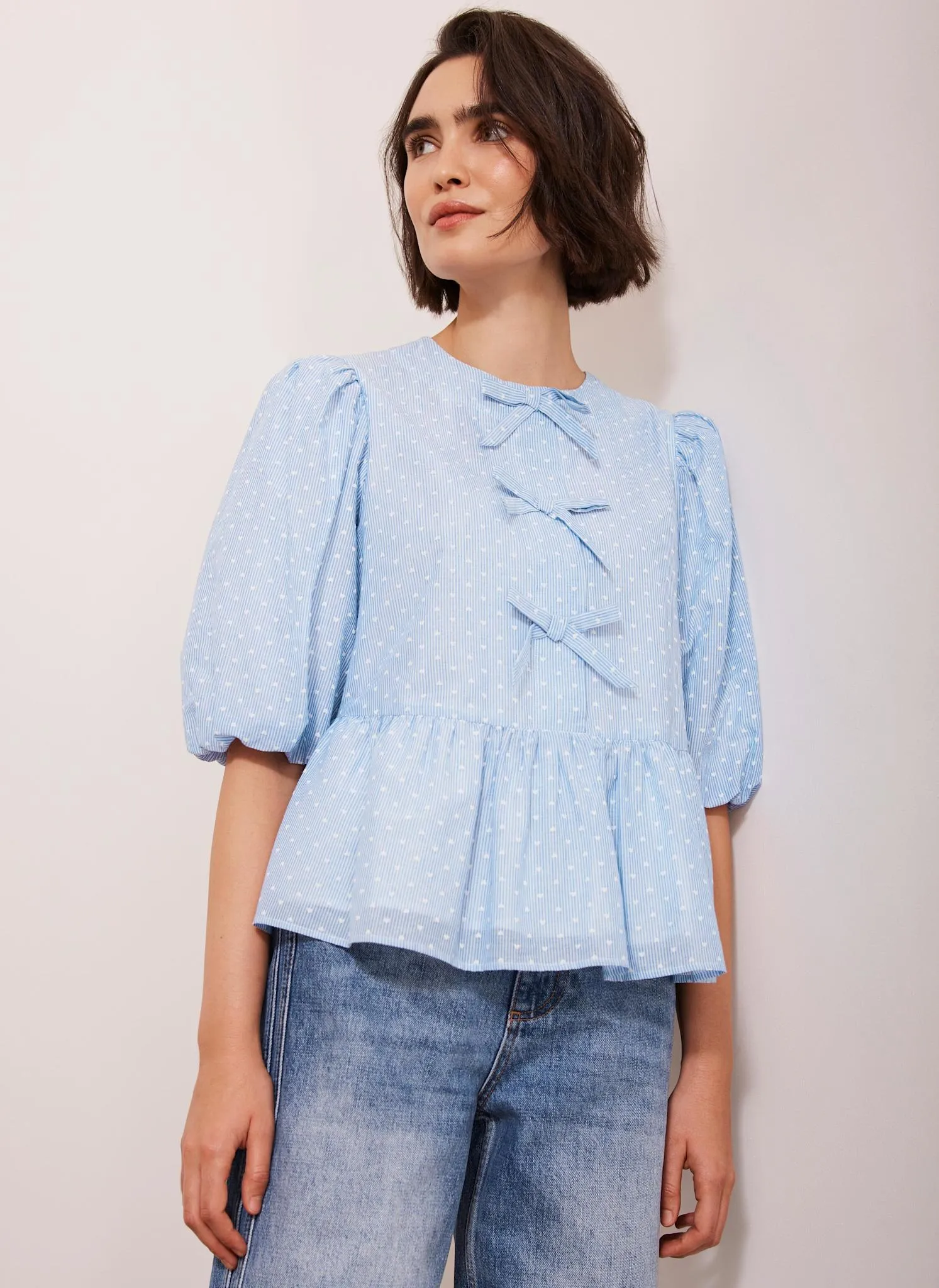 Blue Striped Polka Heart Puff Sleeve Top sold by Mint Velvet product image thumbnail 4