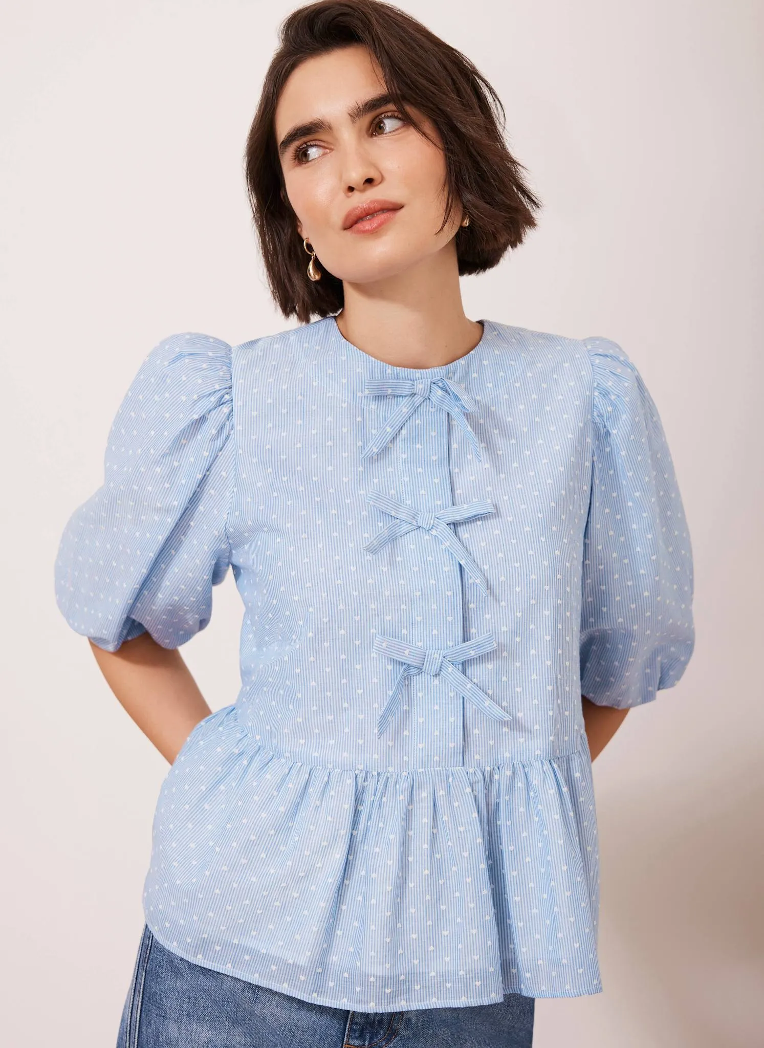 Blue Striped Polka Heart Puff Sleeve Top sold by Mint Velvet product image thumbnail 2