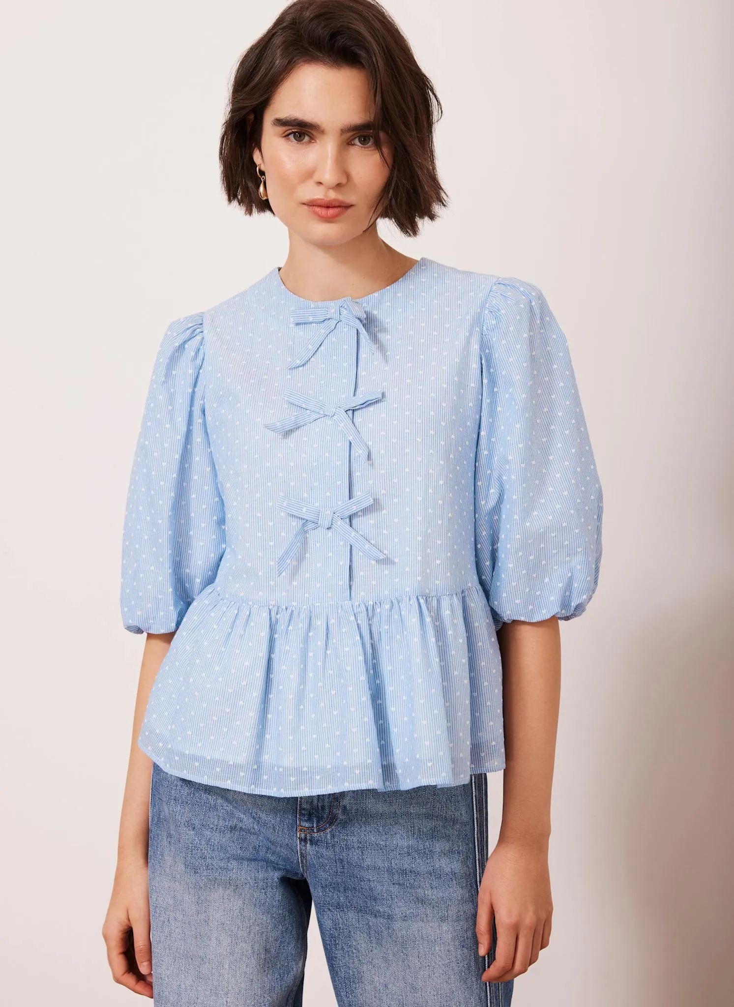 Blue Striped Polka Heart Puff Sleeve Top sold by Mint Velvet product image thumbnail 5