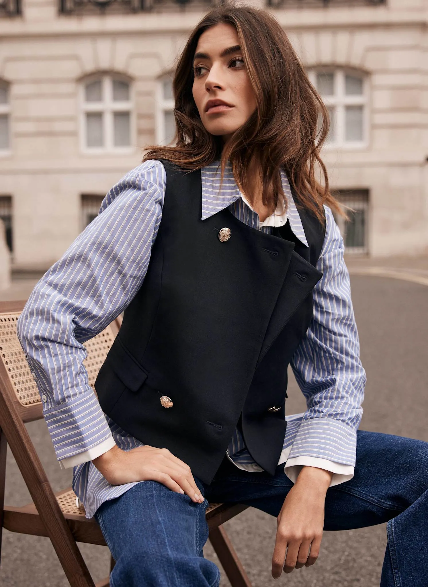 Navy Button Detail Waistcoat sold by Mint Velvet product image thumbnail 2