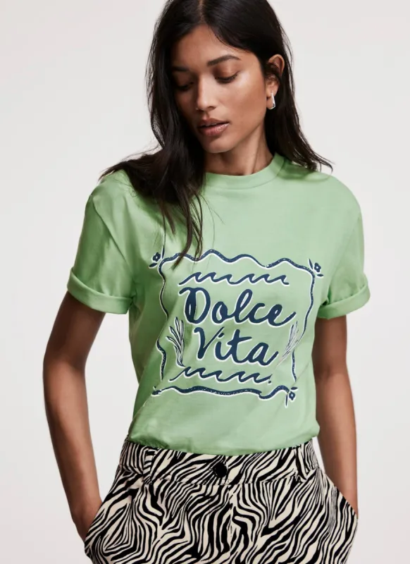 Green Dolce Vita Slogan T-Shirt sold by Mint Velvet