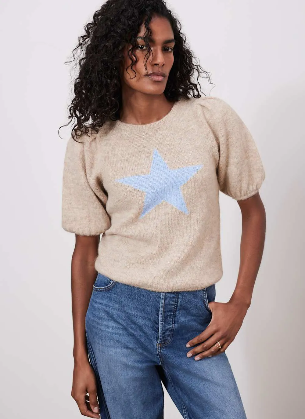 Neutral Wool Blend Star Knit Top sold by Mint Velvet product image thumbnail 2