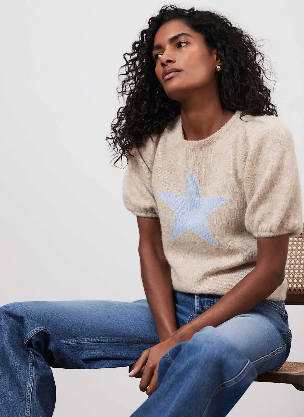 Neutral Wool Blend Star Knit Top sold by Mint Velvet
